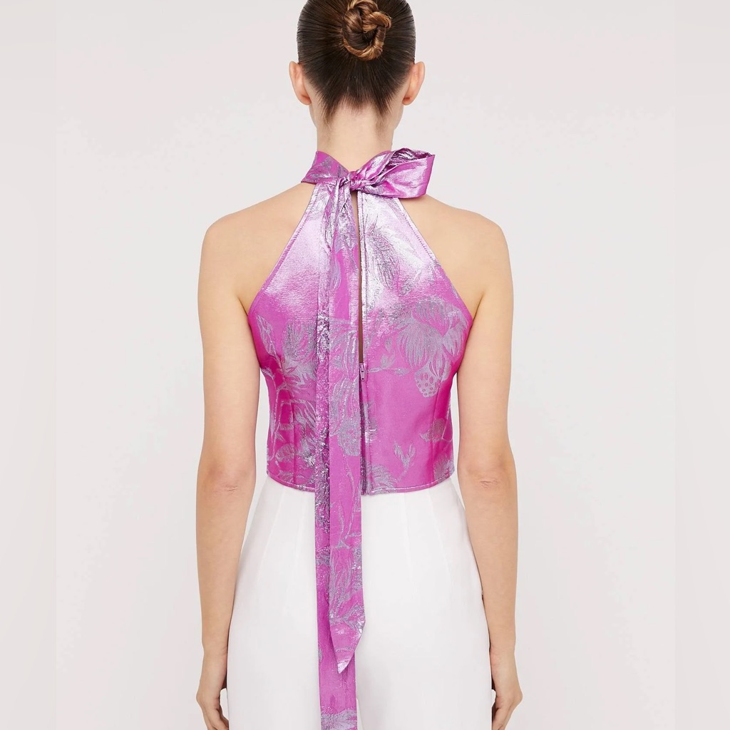 Scanlan Theodore Purple Tinsel Floral Skirt And Halter Top Co-Ord Set — image 6 of 8